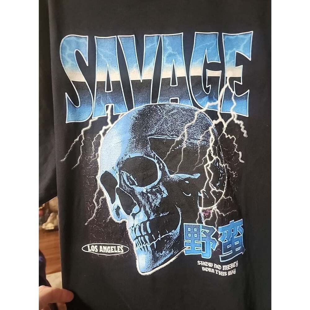 Hybrid Apparel Shirt Short Sleeve Savage Blue Skull Los Angeles Sz L A130 New